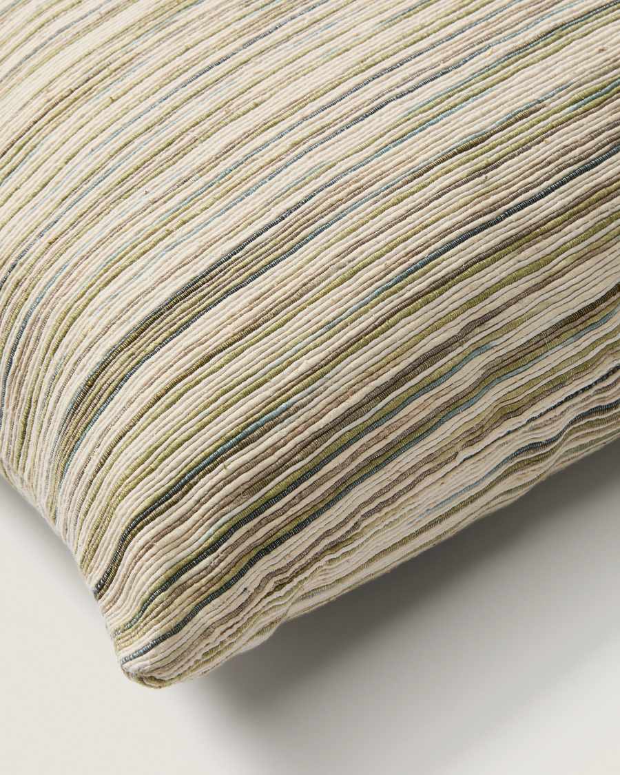 Zilora green and beige striped silk blend jacquard cushion cover 45 x 45cm
