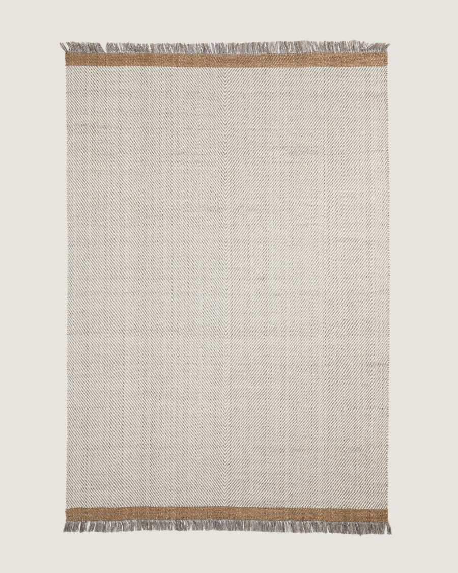 Brina beige herringbone jacquard wool rug 300 x 200cm