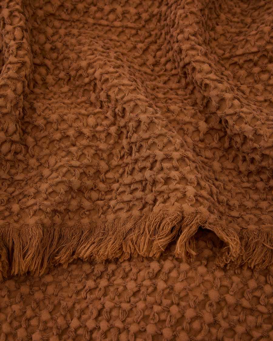 Nulina 100% cotton waffle blanket in dark orange 130 x 170 cm