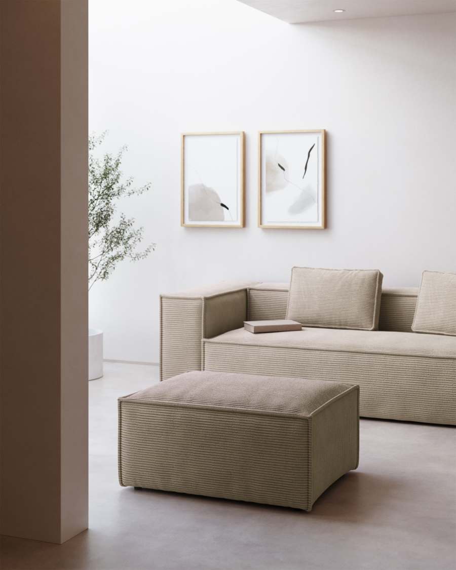 Blok fire-retardant footrest in thick ecru corduroy 90 x 74cm FSC Mix Credit FR