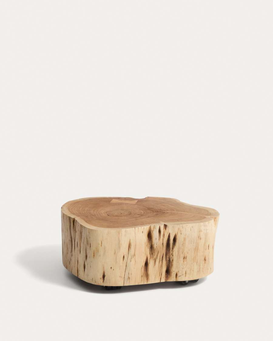 Tavine coffee table in solid acacia wood with bleached finish with wheels Ø65cm