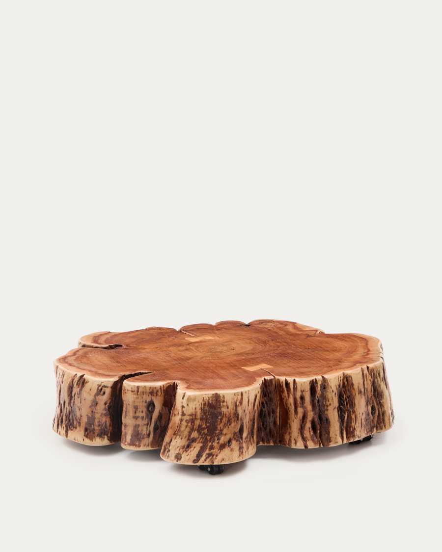 Tavine coffee table in solid acacia wood with bleached finish with wheels Ø85cm