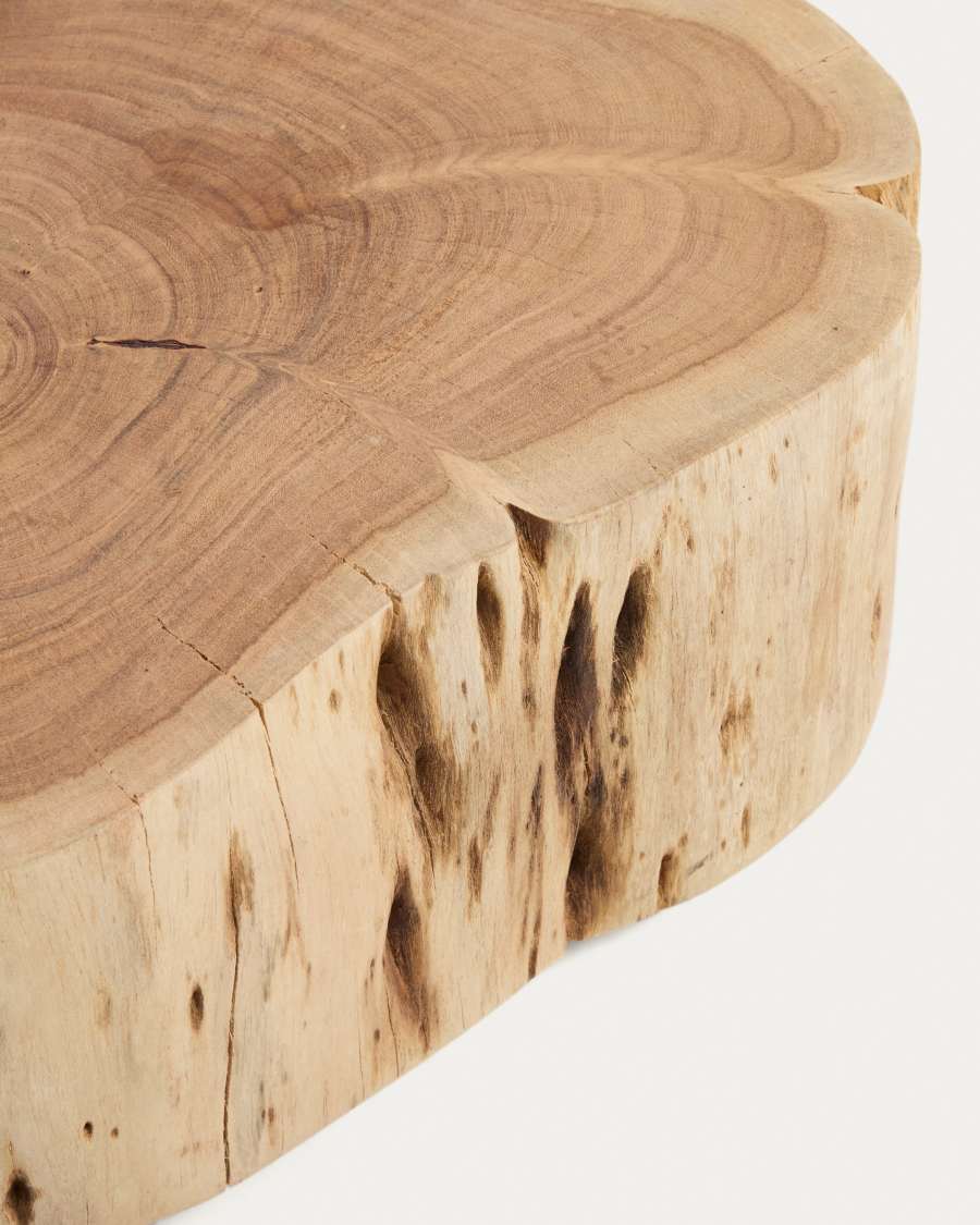 Tavine coffee table in solid acacia wood with bleached finish with wheels Ø65cm