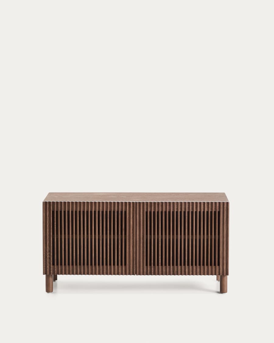Schuhschrank Beyla mit 2 Türen aus Eschenfurnier und Massivholz aus Esche mit nussbaumfarbenem Finish 98,5 cm FSC 100%