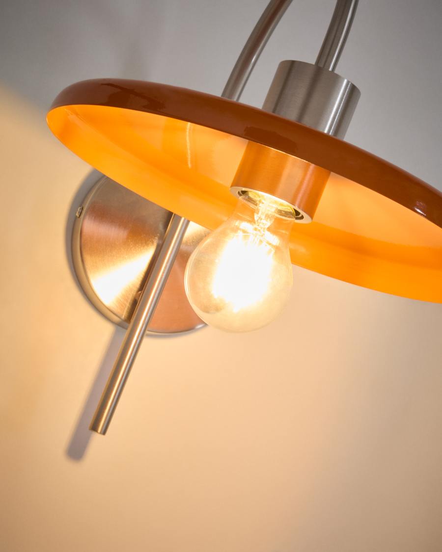 Nuvira wall light in light grey brushed metal with orange lampshade
