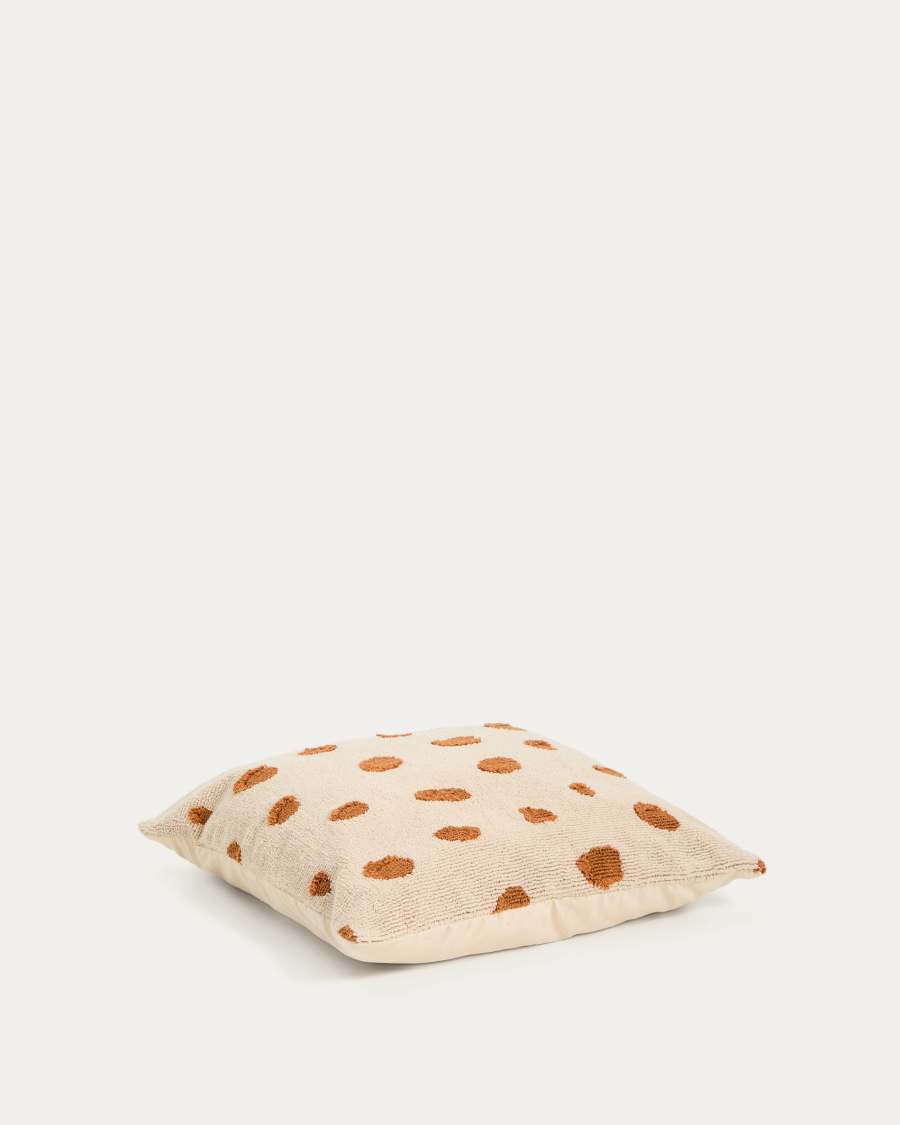 Tandani beige cotton floor cushion cover with orange cheetah design 70 x 70 cm