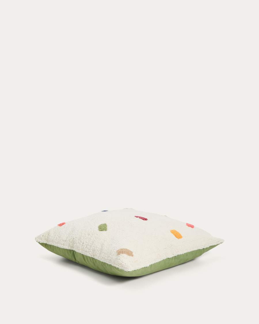 Epifania floor cushion cover 100% white cotton with multicolour dots