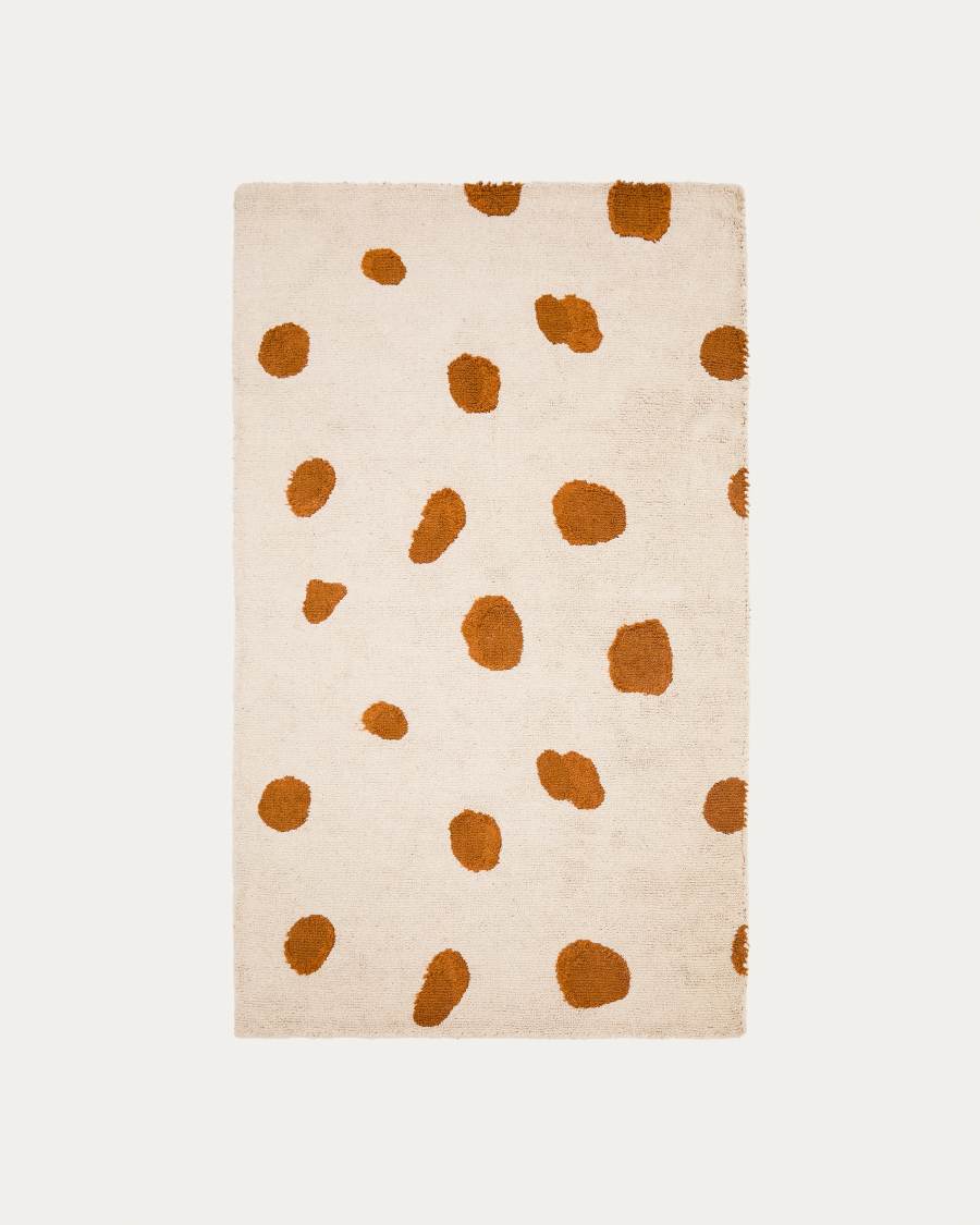 Tandani beige cotton rug with orange cheetah design 90 x 150cm