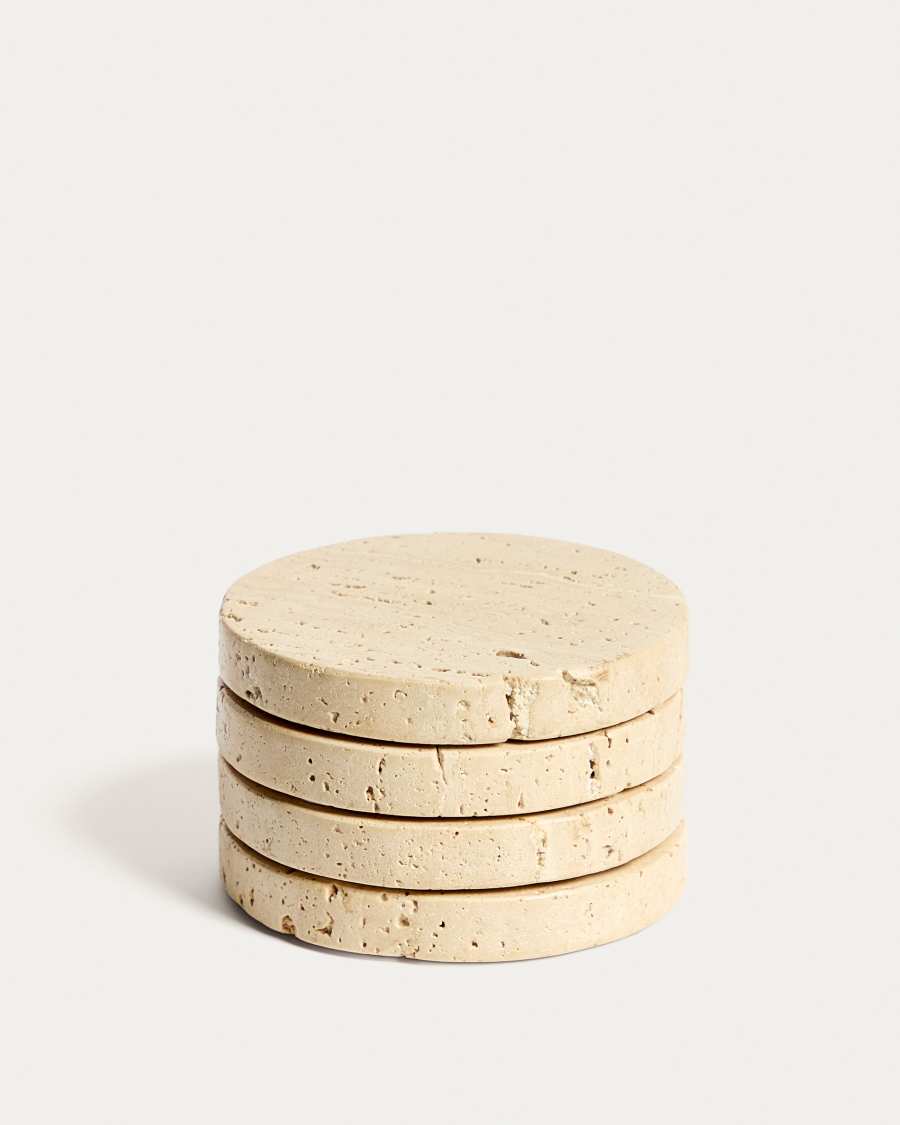 Zera set of 4 beige travertine coasters
