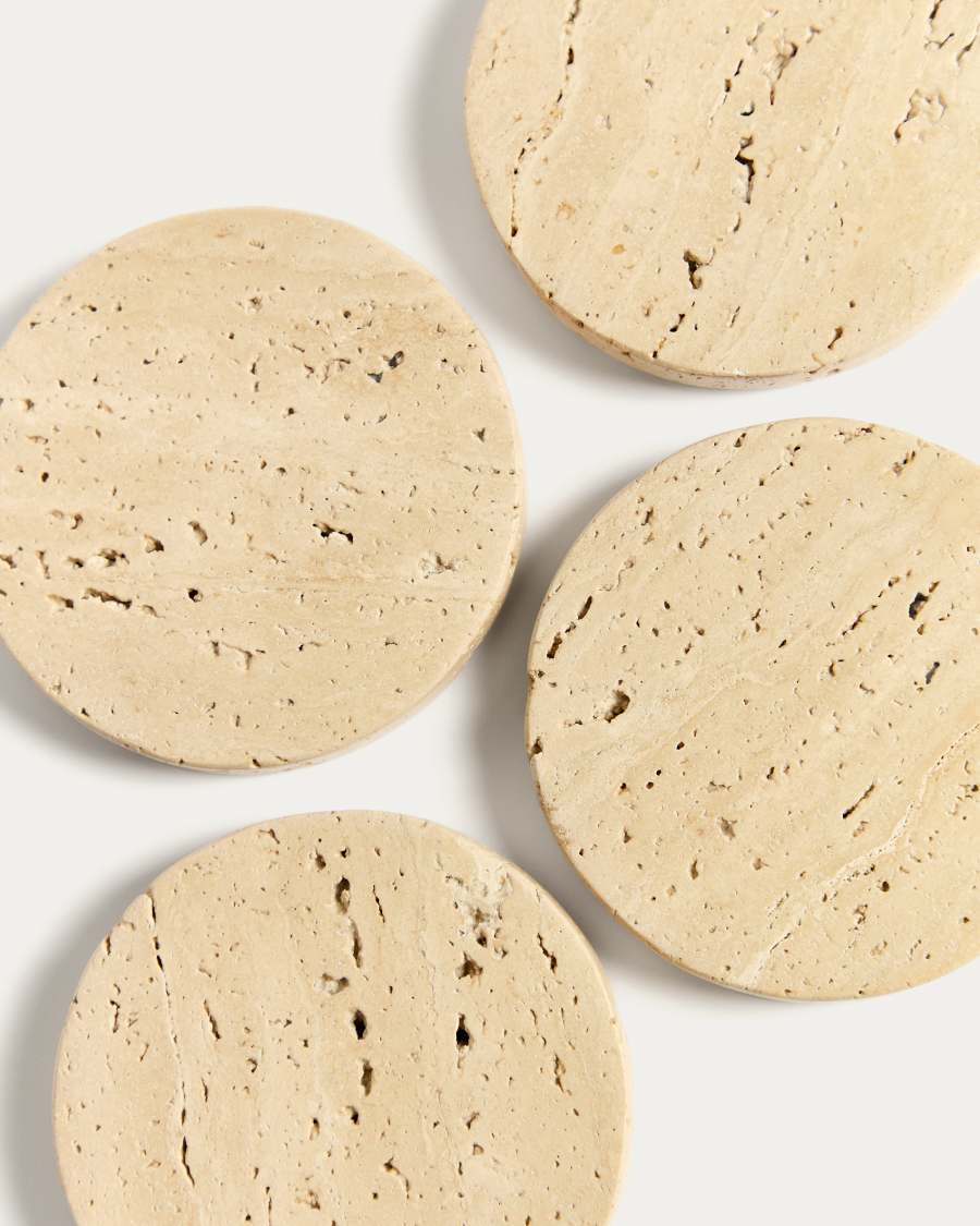 Zera set of 4 beige travertine coasters
