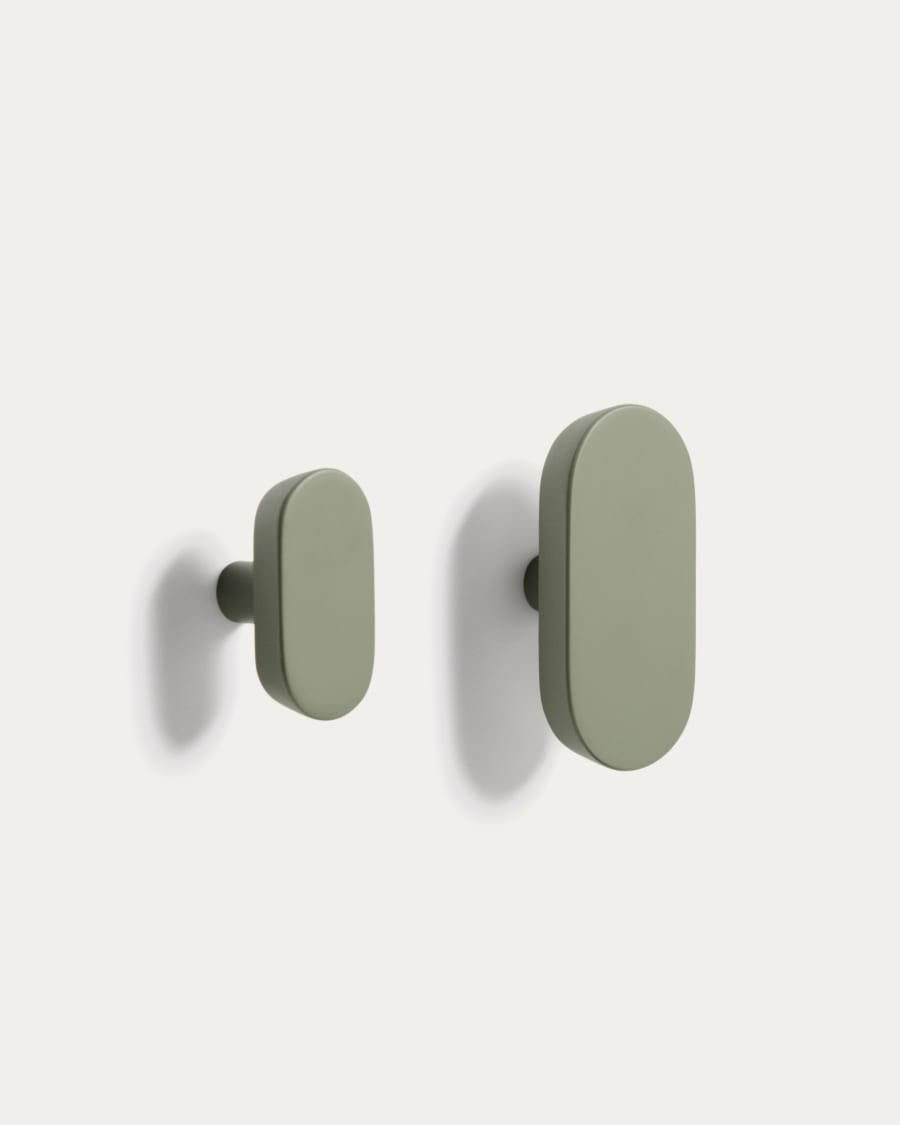 Arely set of 2 solid beech wood hangers with green lacquer finish 6.5 cm/10 cm