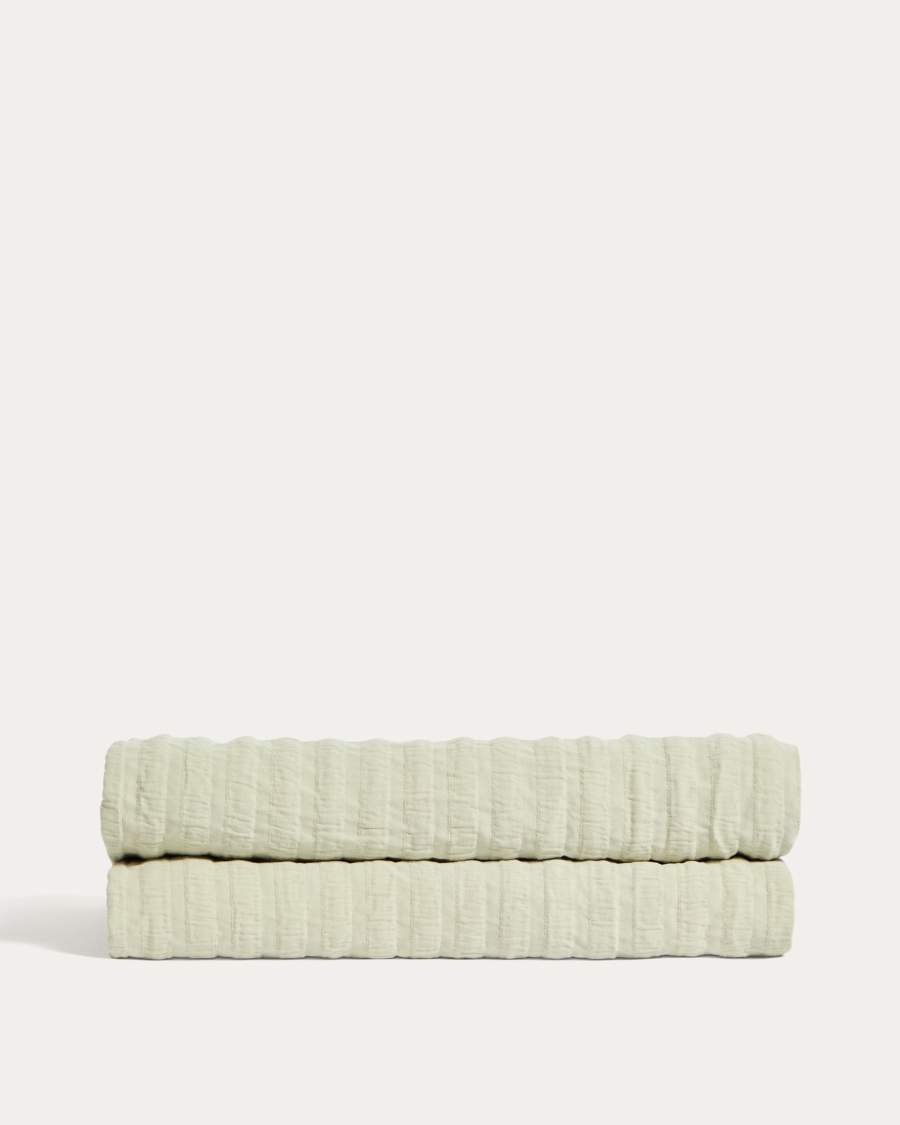 Rilune 100% cotton bedspread with light green embossed stripe effect for 90 cm bed