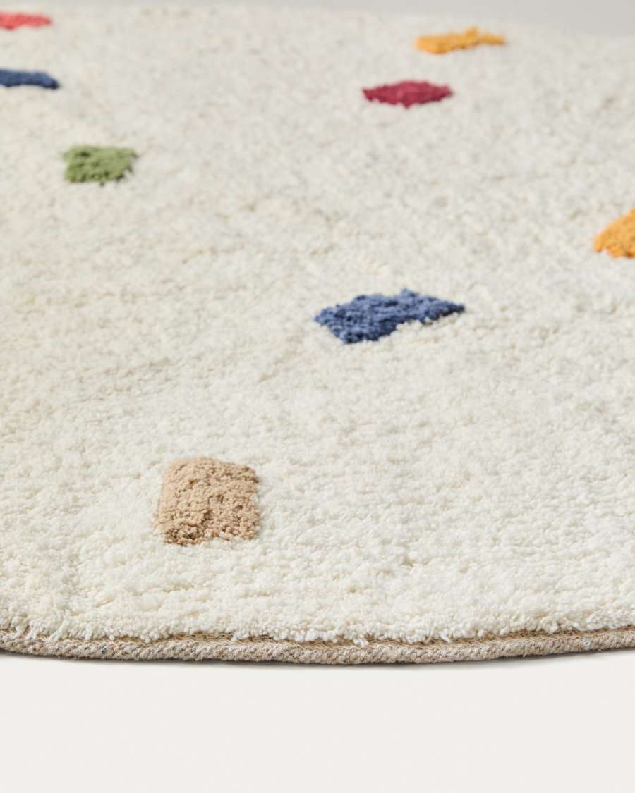 Epifania round rug 100% cotton white with multicoloured dots Ø 100 cm