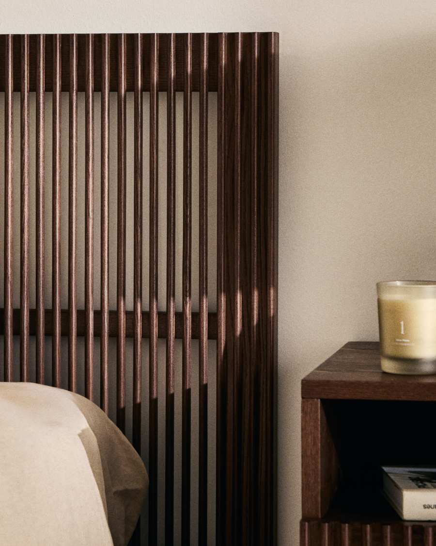 Beyla solid ash wood headboard with walnut finish for a bed up to 160 cm FSC 100%