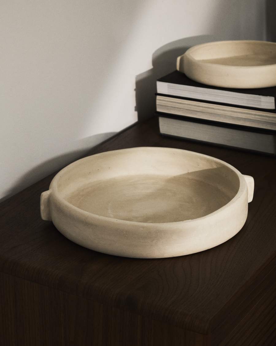 Mireni papier-mâché centrepiece beige Ø 31 cm