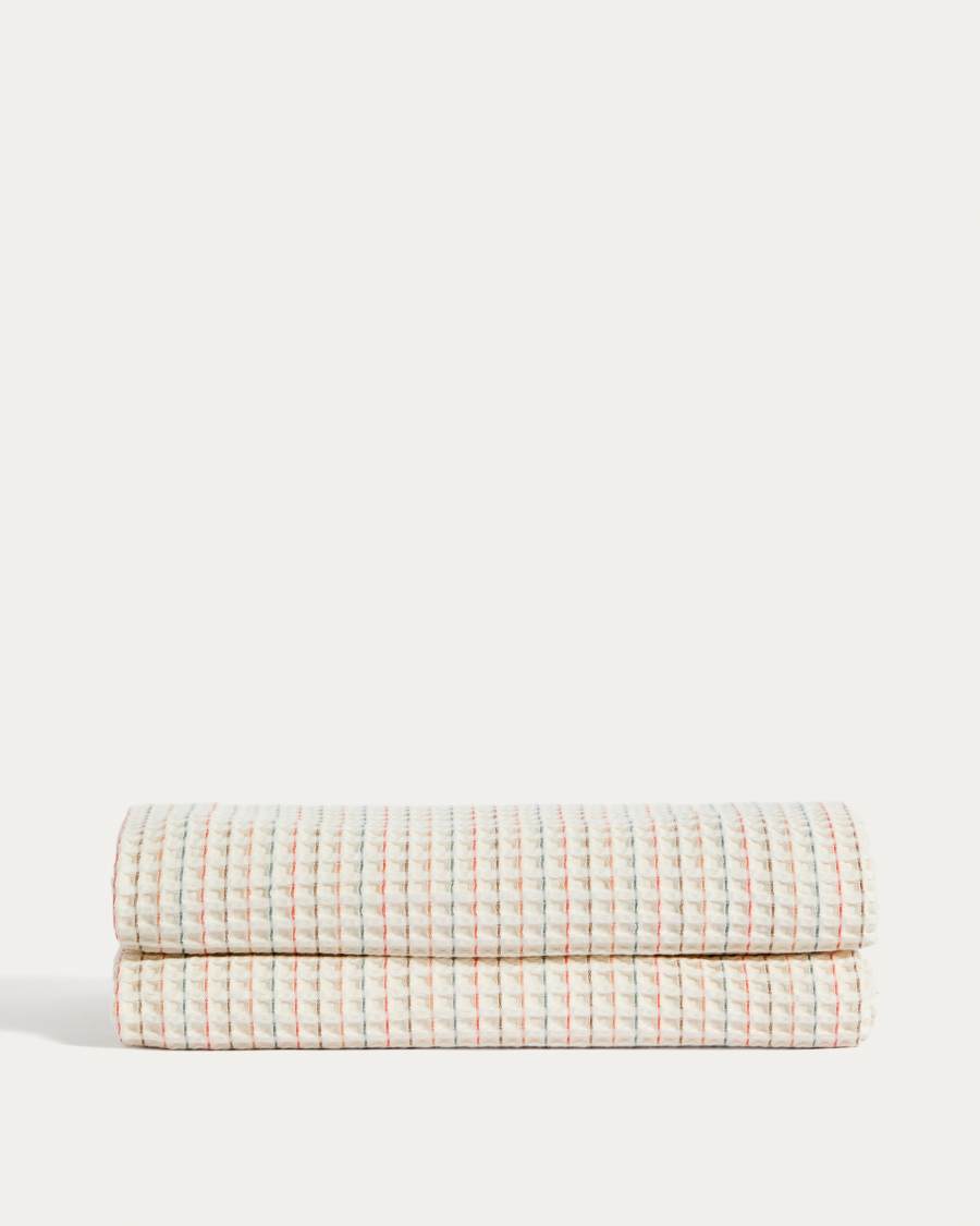 Wufy 100% cotton waffle bedspread in a multicoloured stripe for 90 cm bed