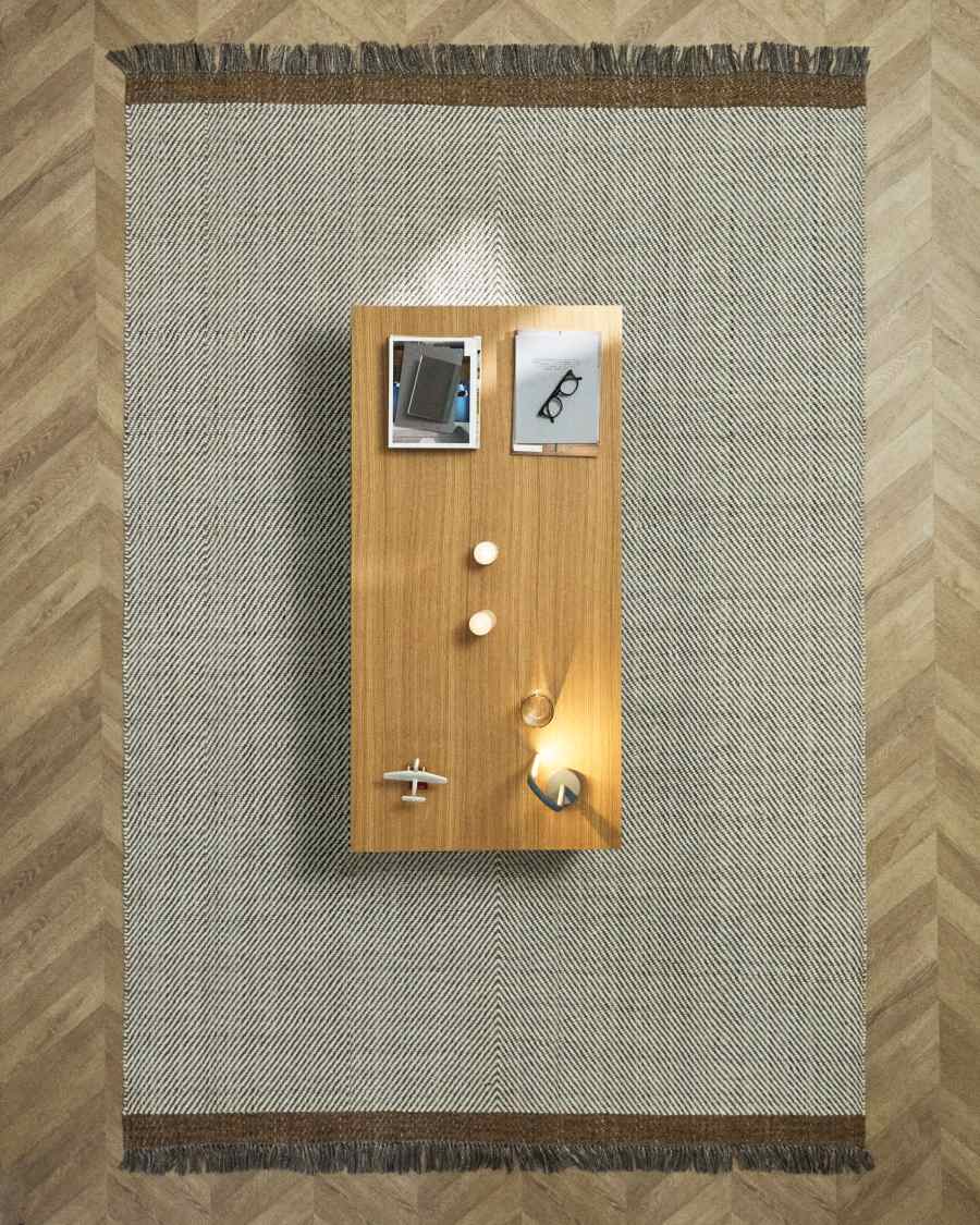 Brina beige herringbone jacquard wool rug 300 x 200cm