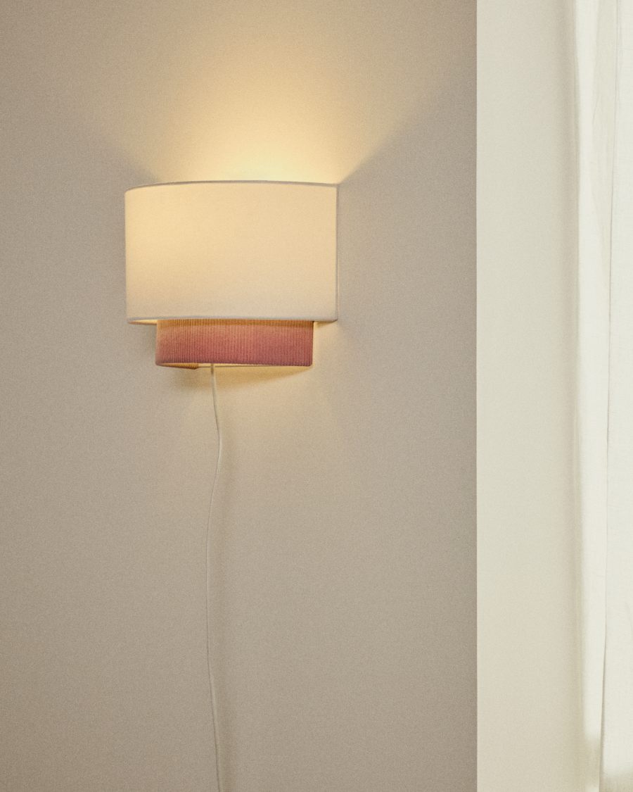 Bianella cotton and pink corduroy wall light Ø 40cm
