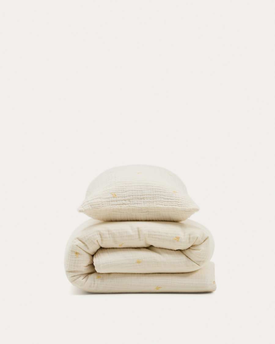 Dorani duvet cover and pillowcase set in double-gauze cotton with embroidery detail for convertible cot