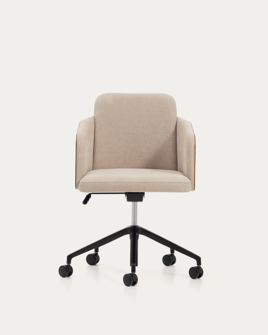 Madai desk chair in brown chenille and ash veneer with walnut