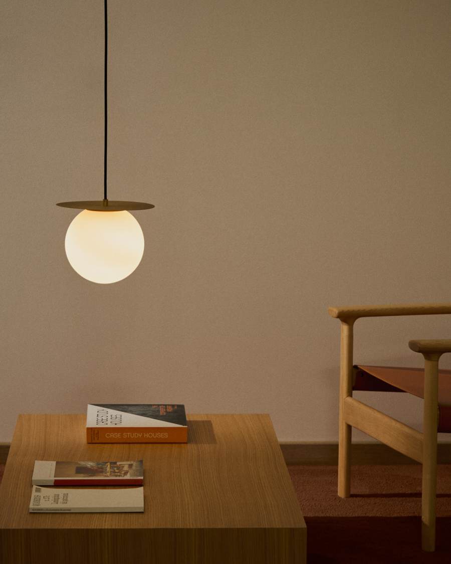 Brisia metal ceiling lamp with brushed brass finish and 1 frosted glass ball Ø20cm
