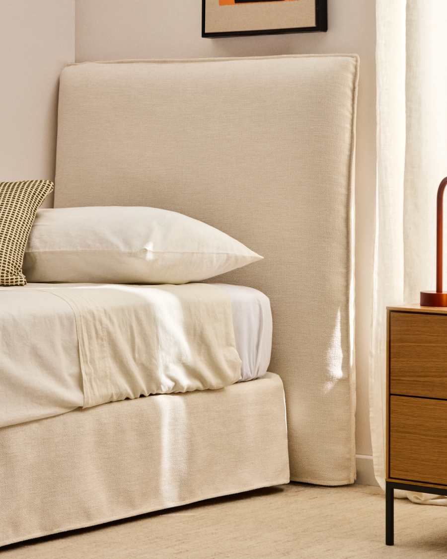 Jaira headboard cover in white chenille for a bed up to 90 cm