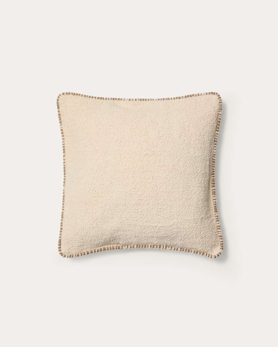 Enari beige cotton cushion cover with contrasting brown trim 50 x 50cm