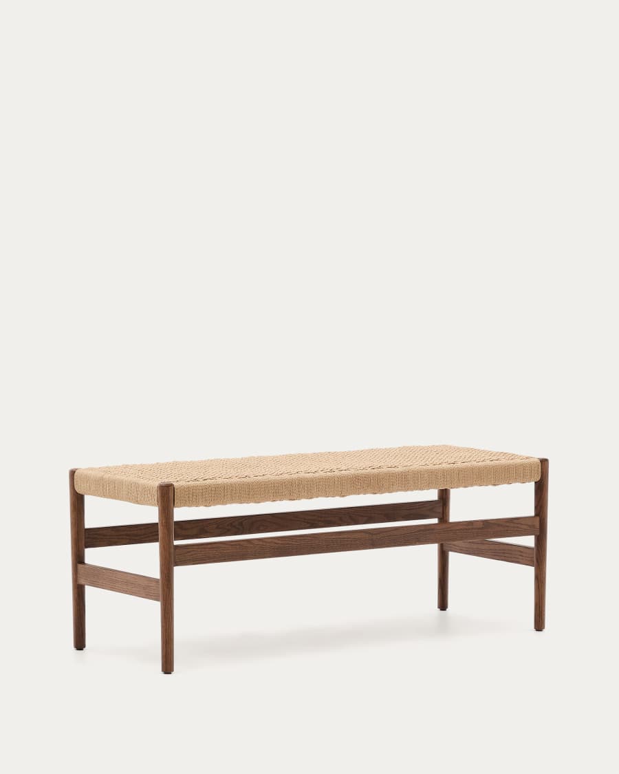Zaide bench in solid oak wood with walnut finish and rope seat, 120 cm, FSC Mix Credit