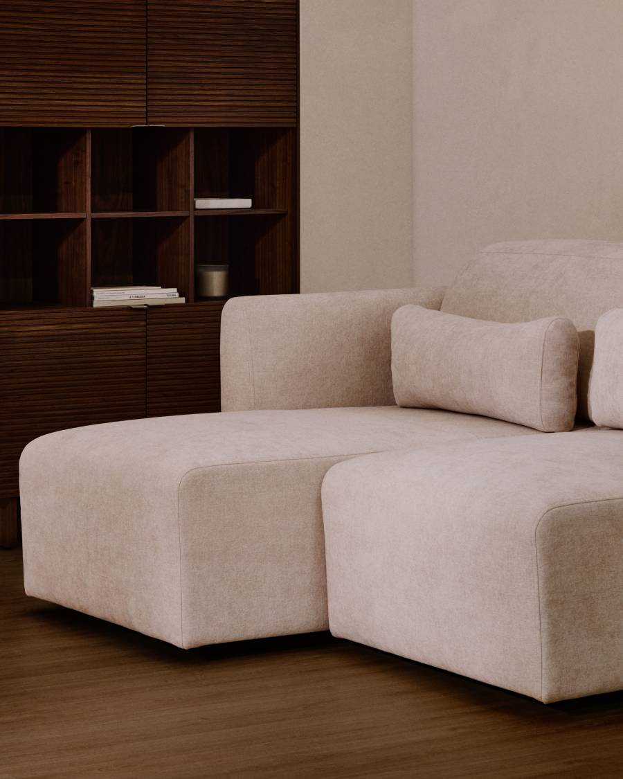 Lares 2-seater sofa with motorised sliding seats and reclining headrest in beige chenille 180cm