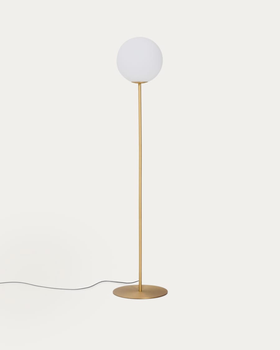 Brisia metal floor lamp with brushed brass finish and 1 frosted glass ball Ø30cm