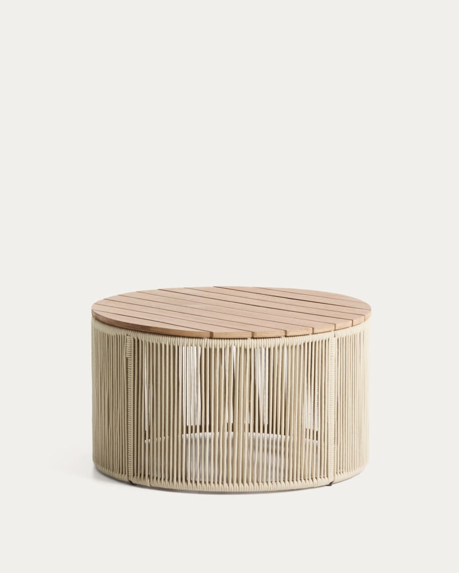 Dandara coffee table in steel, ecru rope cord and solid acacia wood Ø70cm FSC 100%