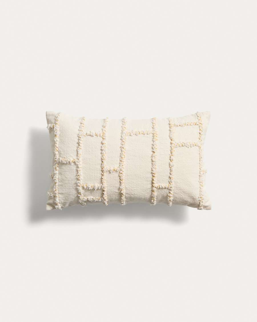 Verion yellow cushion cover with embroidered geometric detail 30 x 50cm