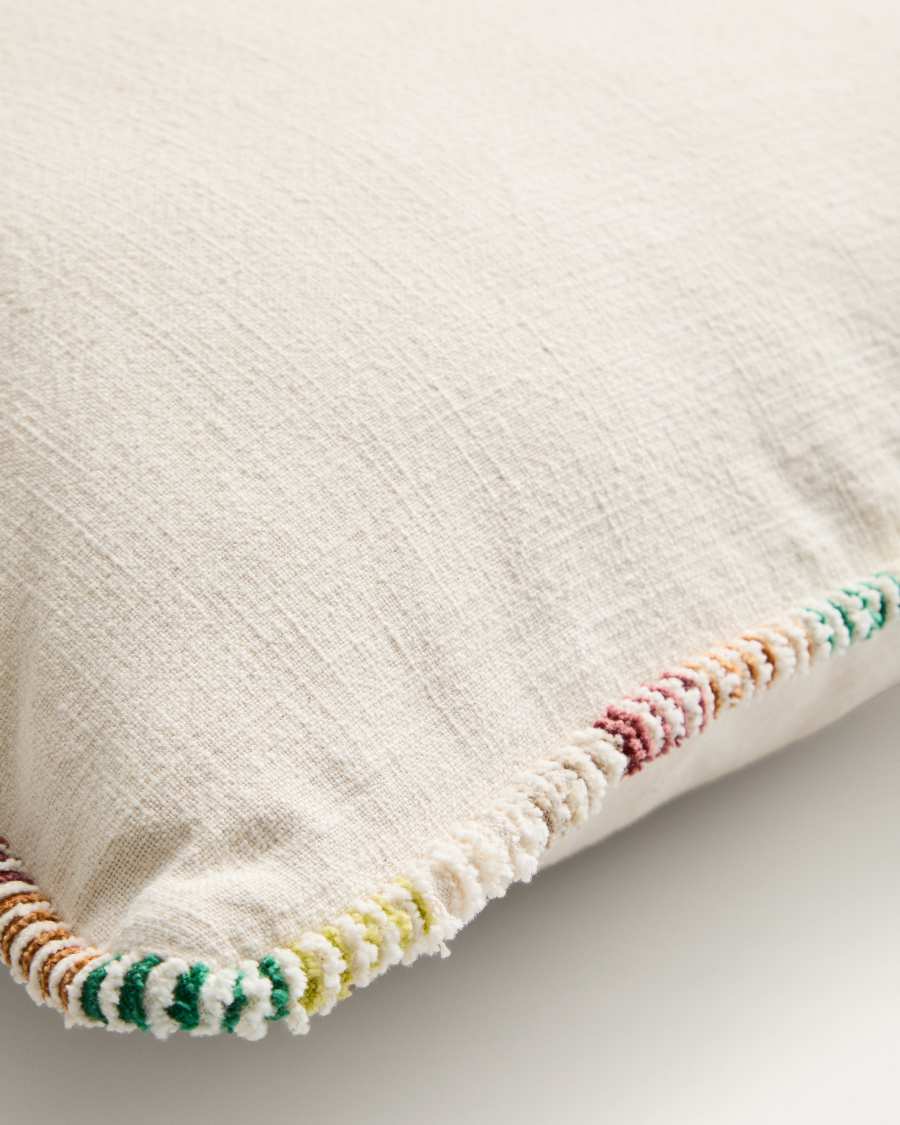 Enari ecru cotton cushion cover with multicoloured contrast piping 45 x 45 cm