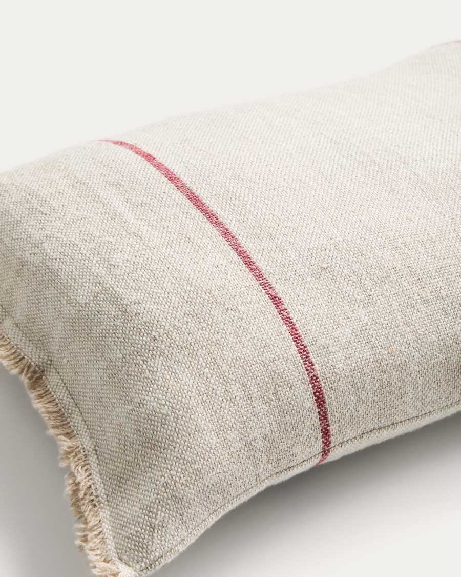 Lidore cushion cover in beige linen with contrasting red stripes 30 x 50cm