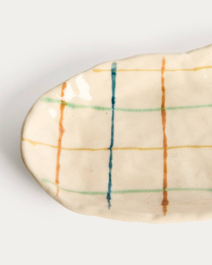 Belor ceramic tray with multicoloured lines 31.8 x 13cm
