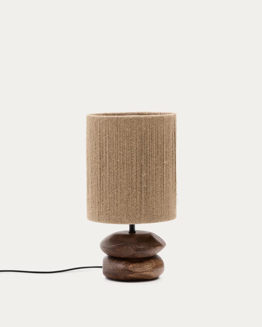 Kor table lamp made of jute and acacia wood in a dark finish