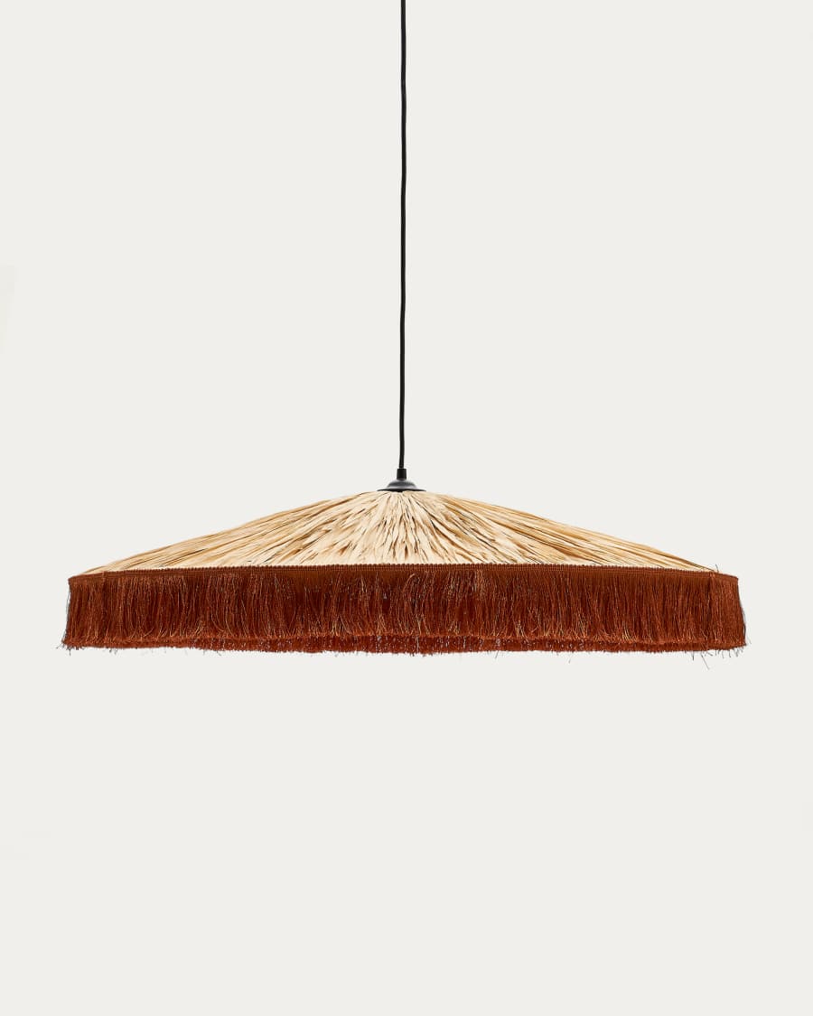 Pollensa ceiling lamp in natural raffia and terracotta fringes, Ø 75 cm