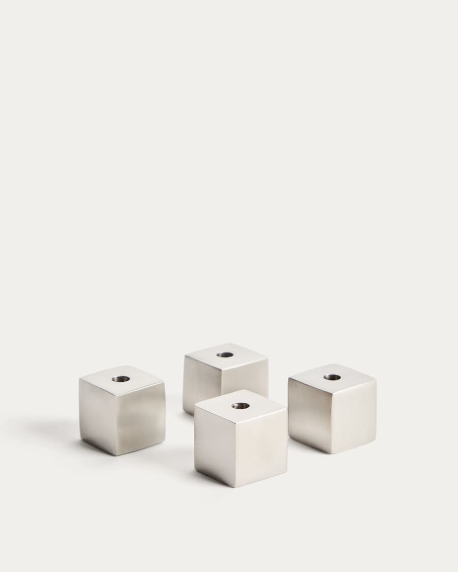 Acadia set of 4 stainless steel candle holders with matte silver finish