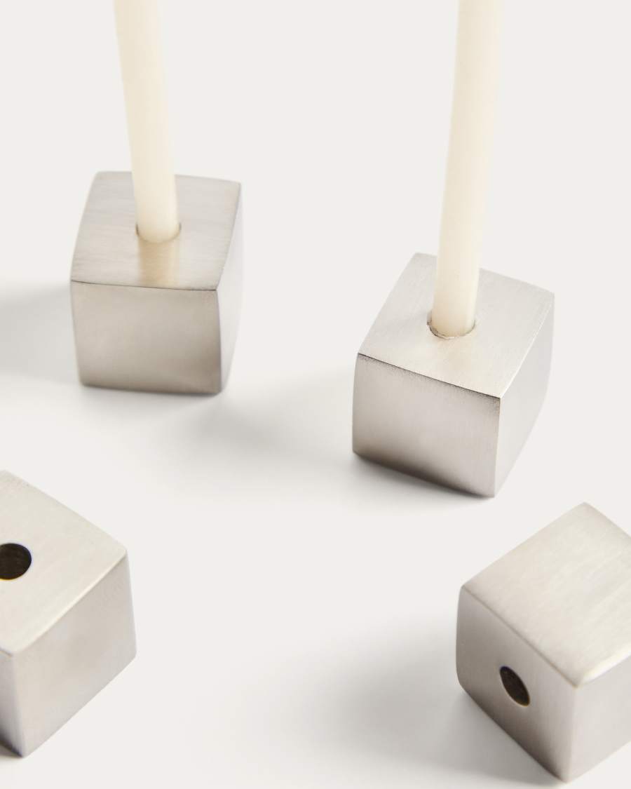 Acadia set of 4 stainless steel candle holders with matte silver finish