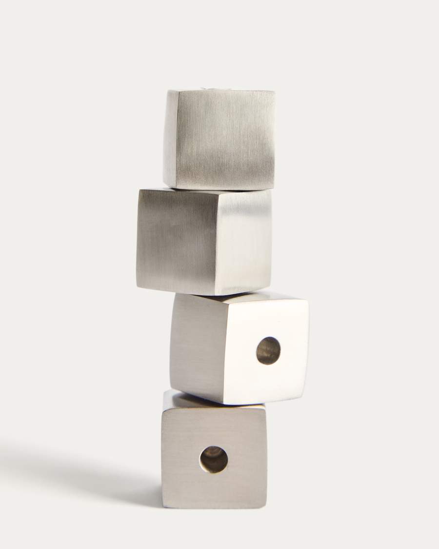 Acadia set of 4 stainless steel candle holders with matte silver finish