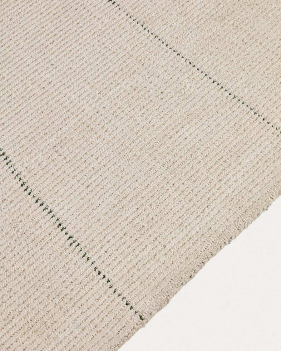 Lisdan ecru synthetic fibre rug with green graphic detail 160 x 230cm