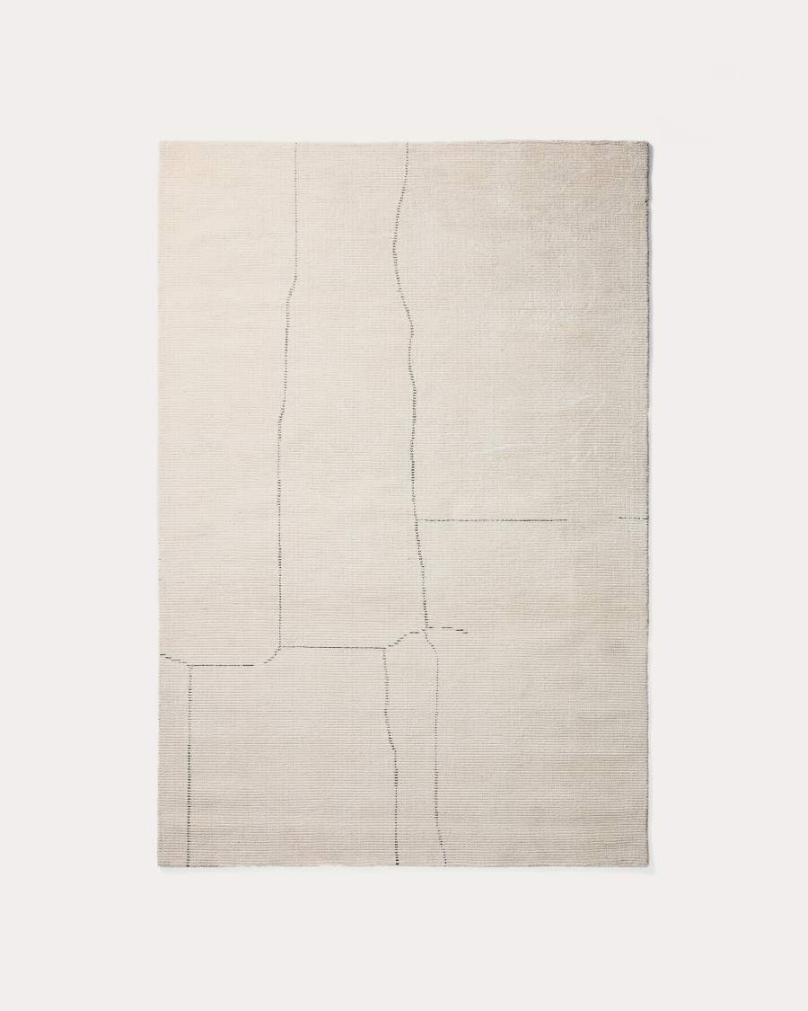 Lisdan ecru synthetic fibre rug with green graphic detail 160 x 230cm