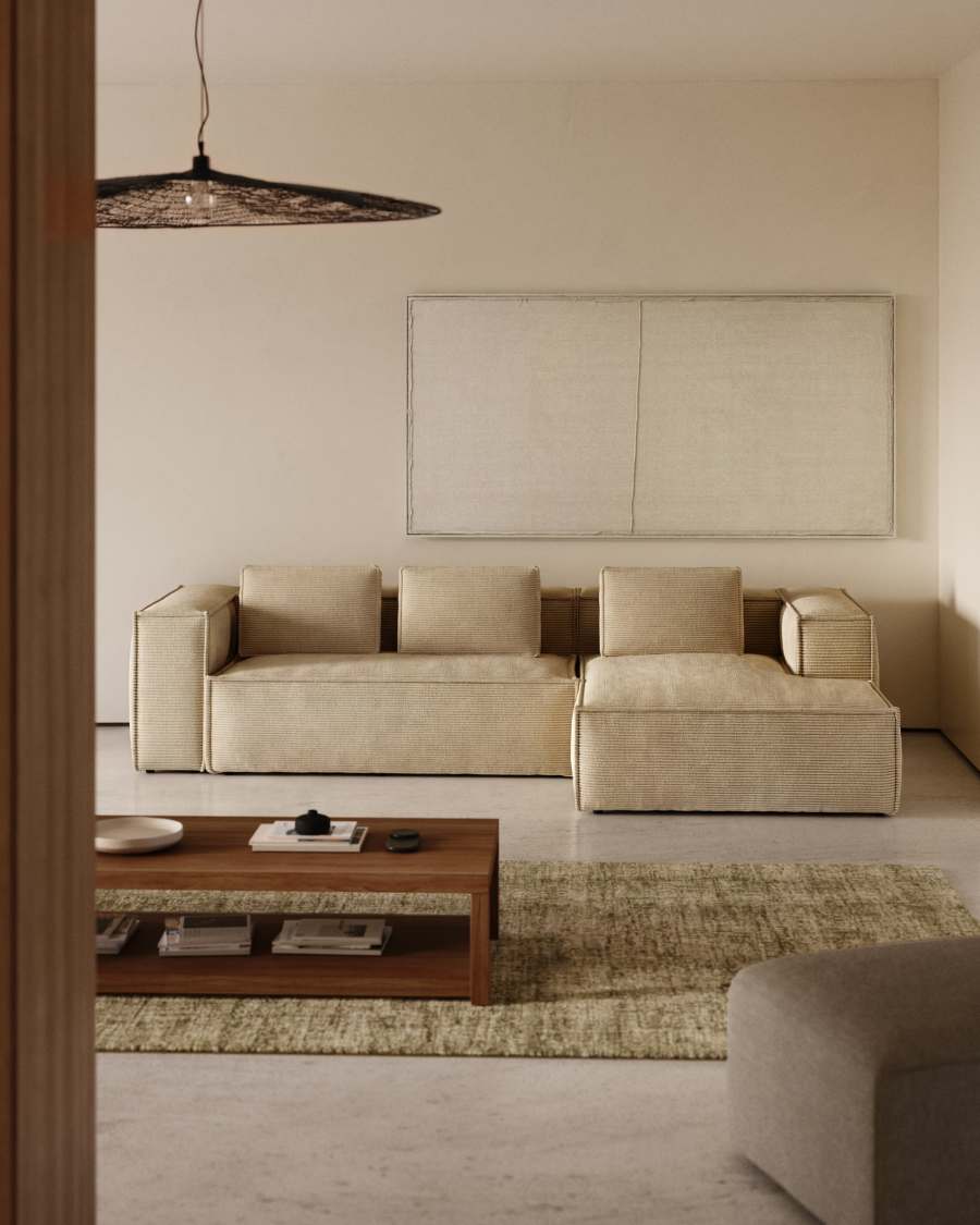 Blok 3-seater right chaise longue sofa in natural thick corduroy 300cm FSC Mix Credit