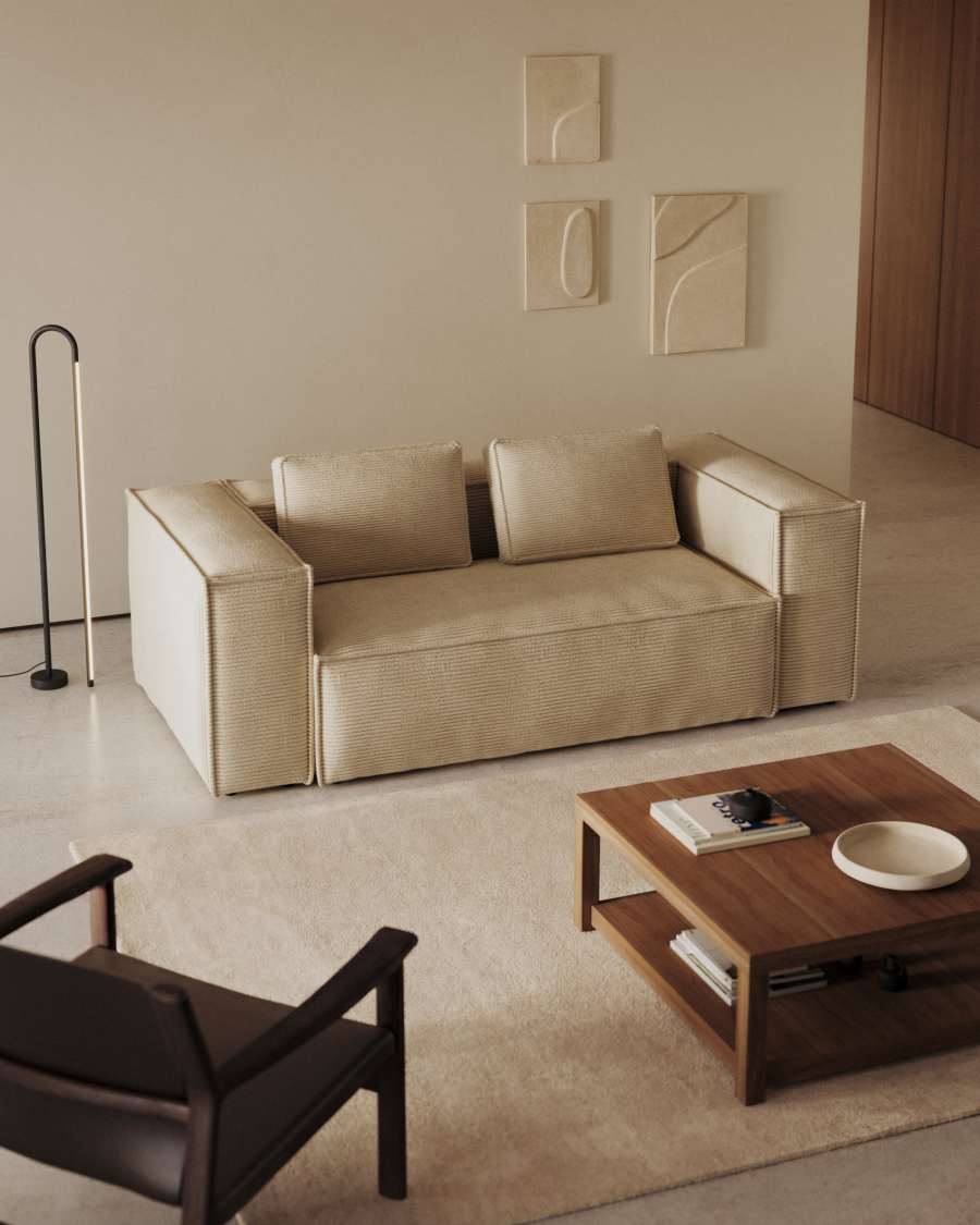 Blok fire-retardant 2-seater sofa in thick ecru corduroy 210cm FSC Mix Credit
