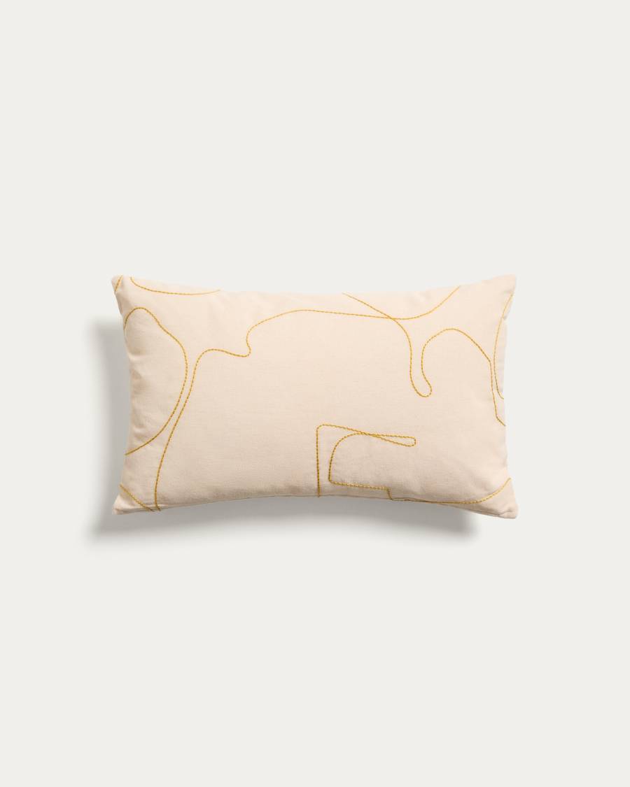 Dibel ecru cotton cushion cover with yellow embroidery detail 30 x 50cm