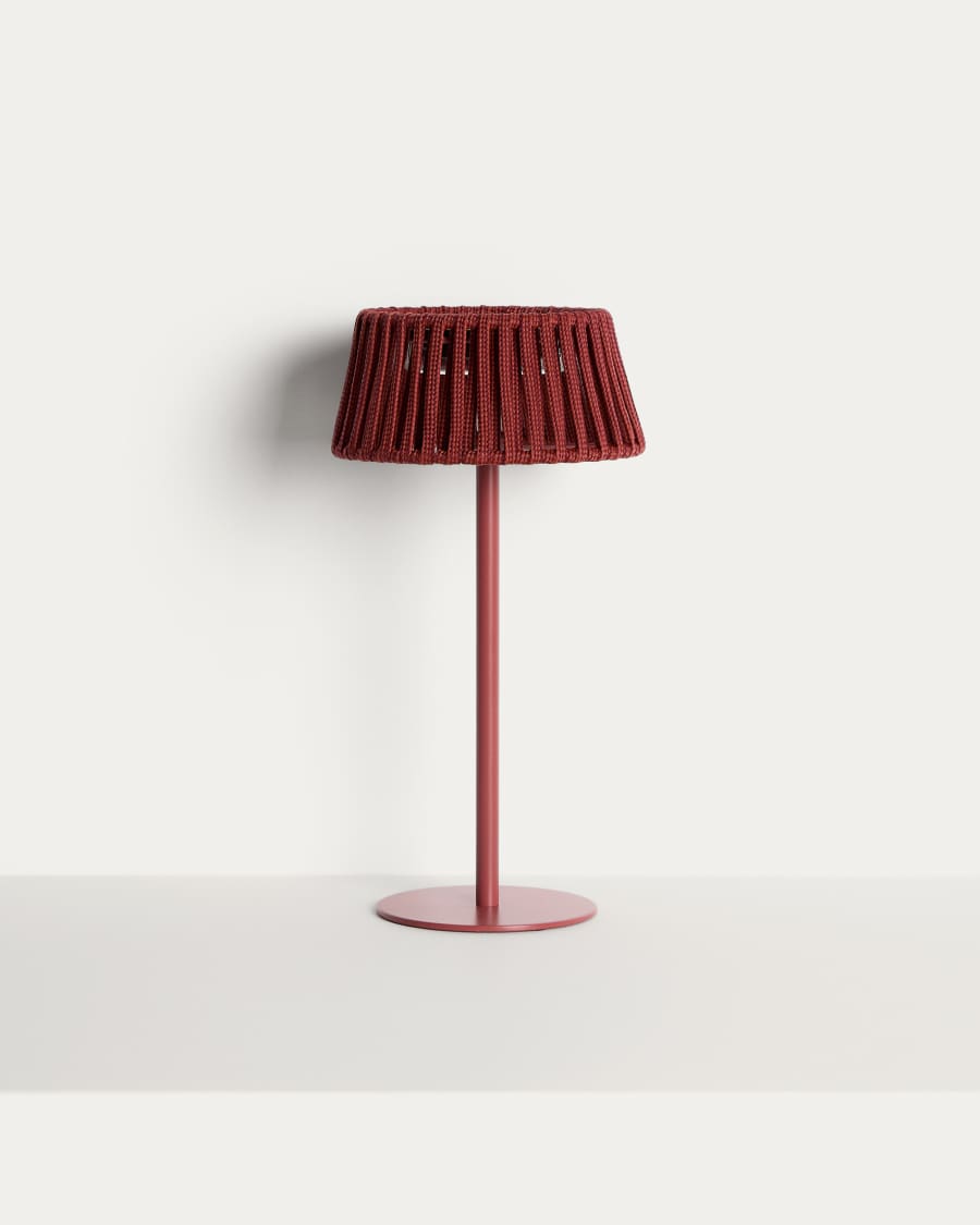 Aldet outdoor solar table lamp in terracotta flat rope cord with metal stand