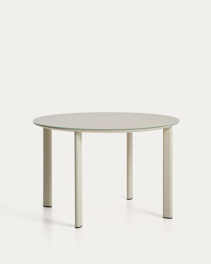 Erice round table in aluminium and ecru tempered glass Ø120 cm