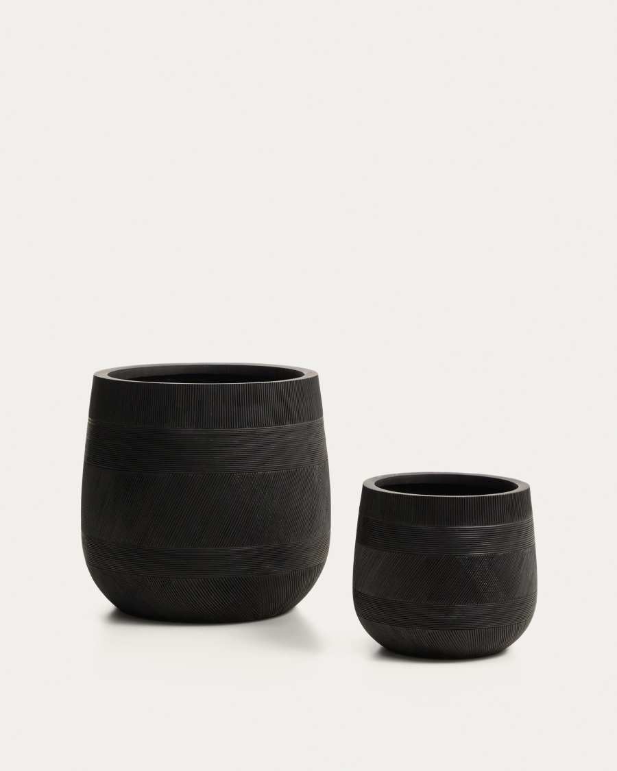 Tival set of 2 black cement-effect planters Ø 50cm/Ø 34cm