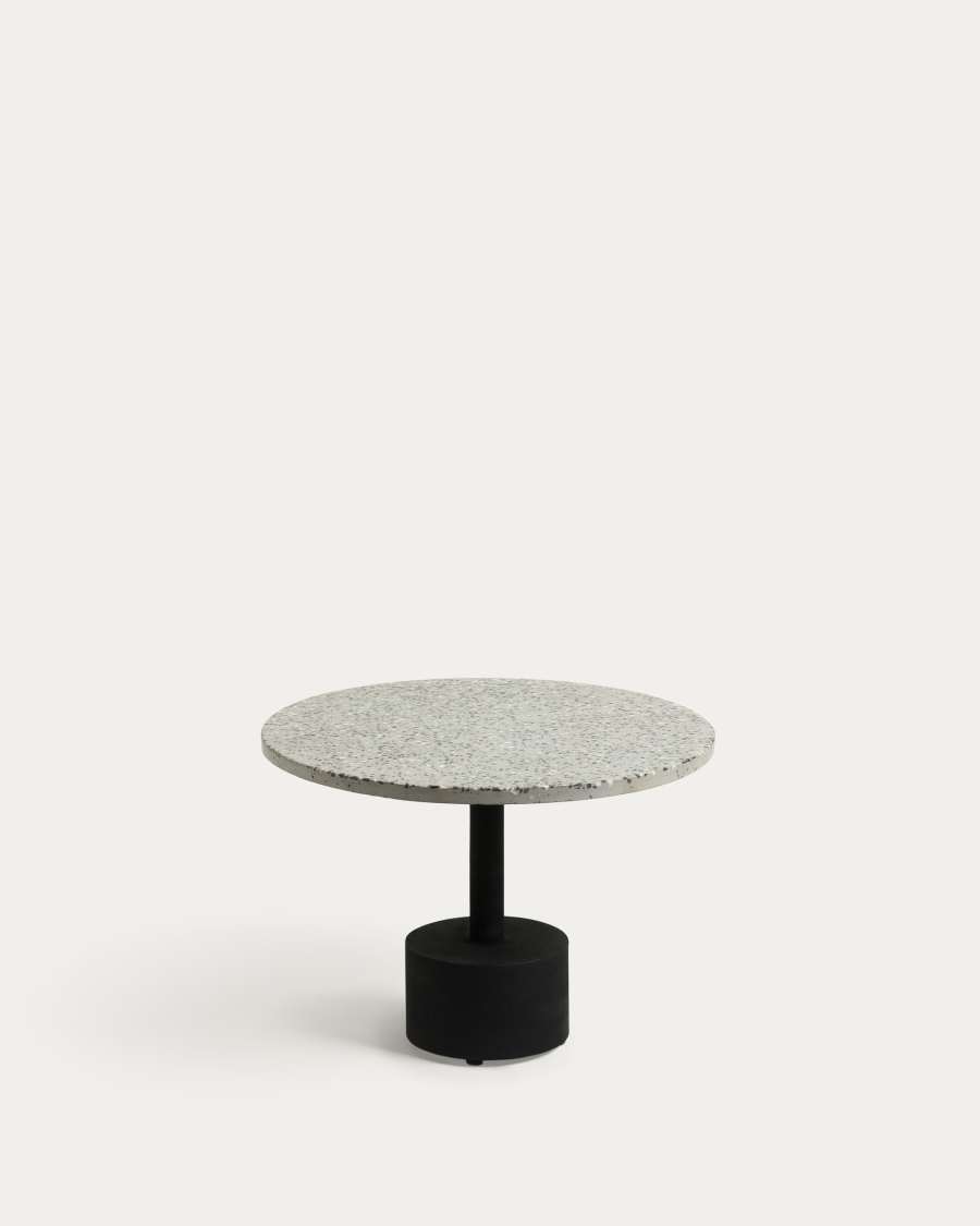 Delano grey terrazzo side table with steel legs in a black finish