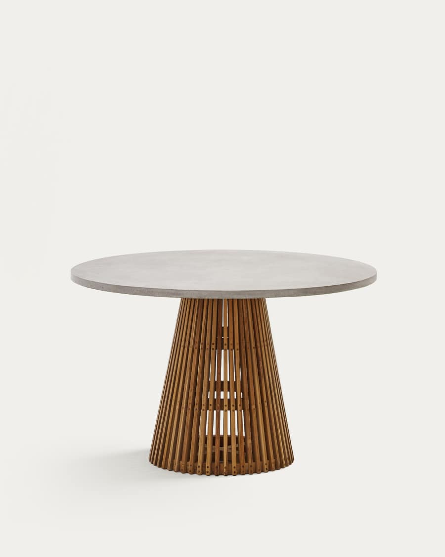 Alcaufar Outdoor Tisch rund aus massivem Teakholz und grauem Zement Ø 120 cm